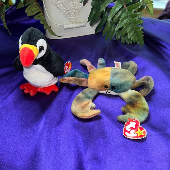 NWT & VTG📌 Ty Beanie Baby 1996  Claude the Crab &  Puffer the Penguin 1997 - Picture 1 of 16